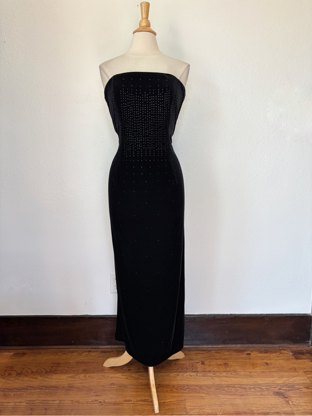 Vintage 90s Goth Witchy Full Length Sparkle Strapless Velvet Full Length Dress